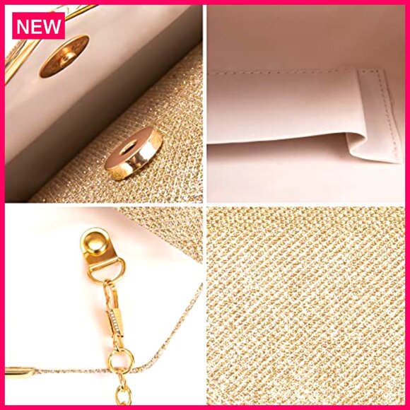 Sparkling Envelope Clutch with Detachable Chain, 9.84x5.9 Inch Evening Bag - Picture 5 of 8